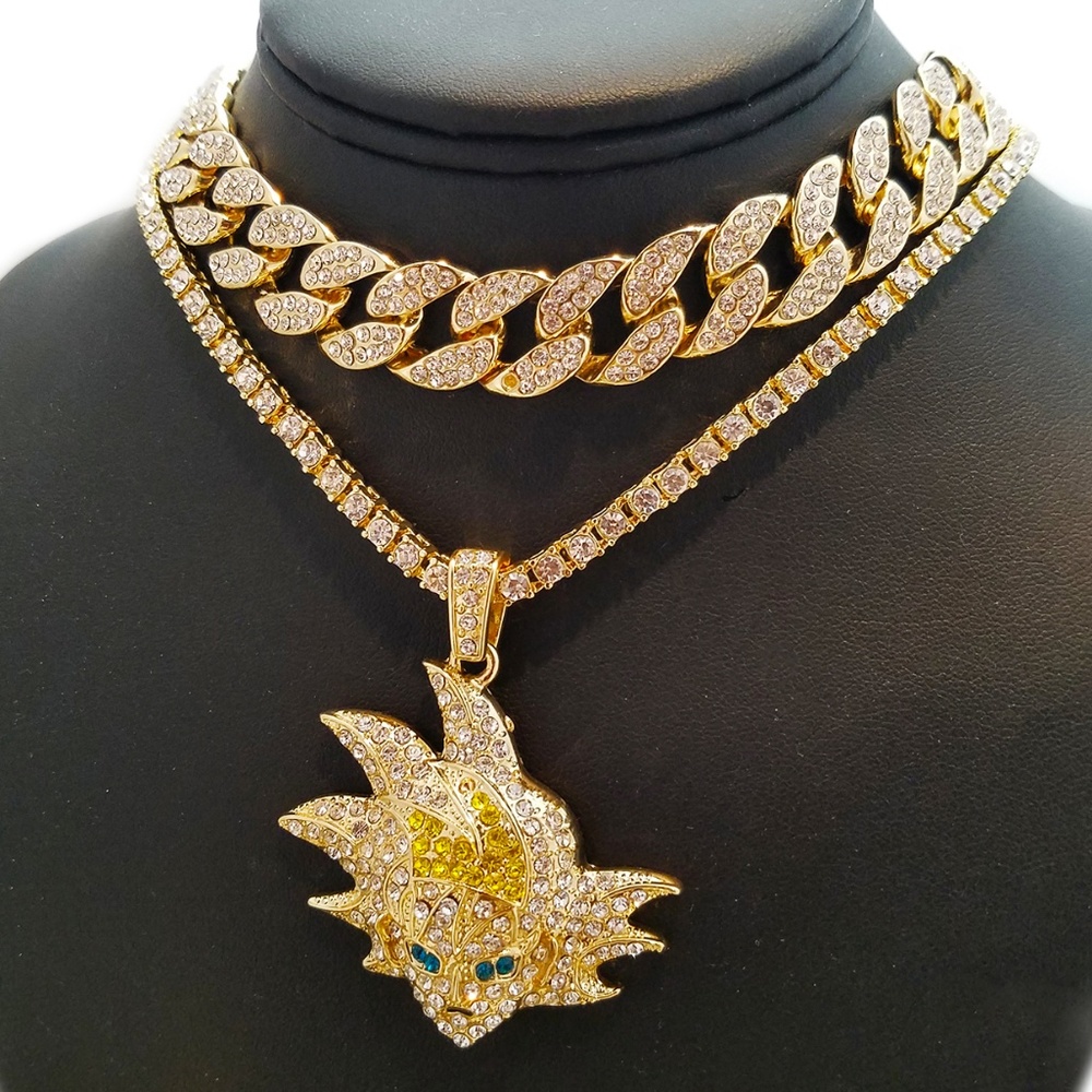SON GOKU pendant w/ 18" Full Iced Choker Chain set